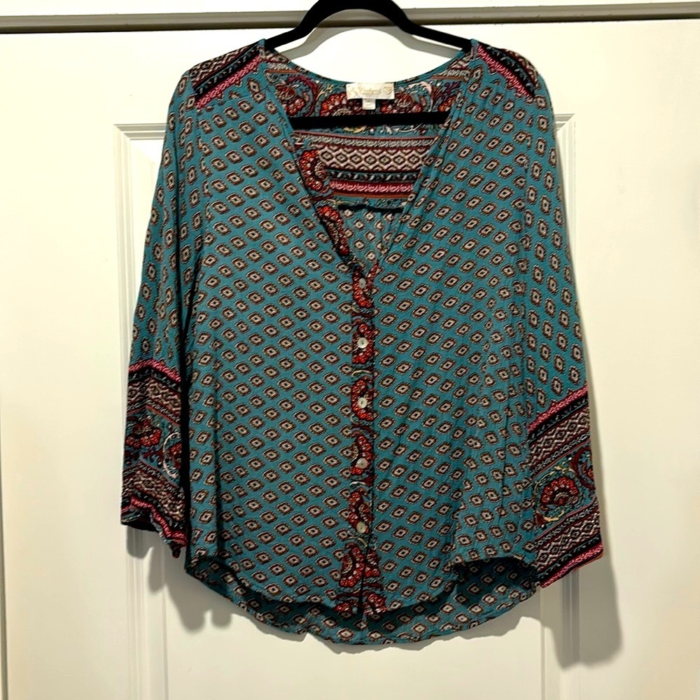 Weekend by Suzanne Betro Boho Button Up Top Size XL